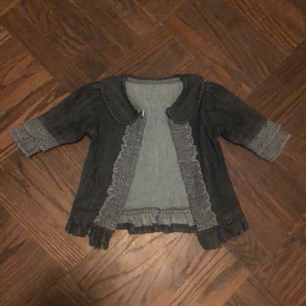 2T Persnickety denim jacket with ruffle detailing